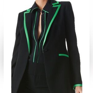 Alice + Olivia Sz 8 Breann Piped Green Blazer NWT & Willa Piped Blouse Sz M EUC